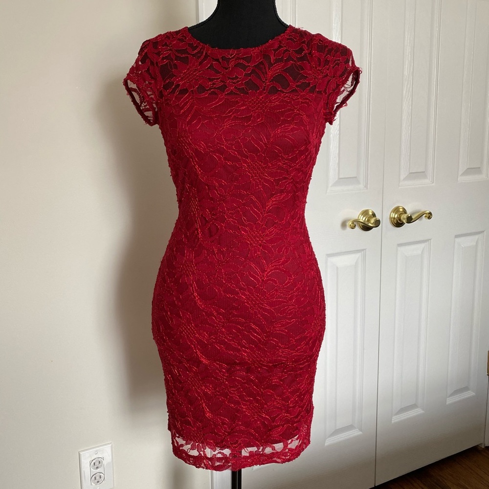 Red Lace Open Back Dress